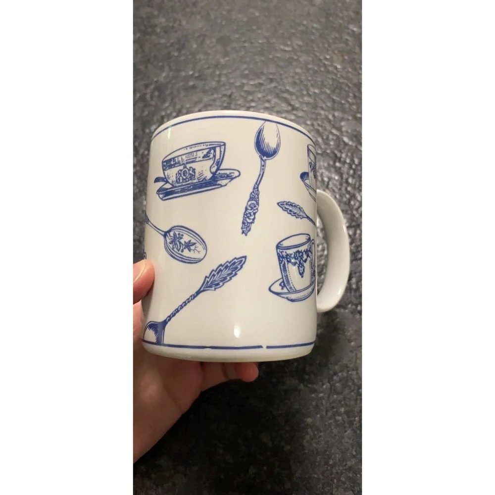Set of 4 Fitz & Floyd‎ Omnibus Habitat Americana Colony Blue Mugs